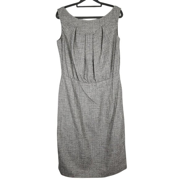 Escada New Wool Silk Blend Gray Tweed Sleeveless‎ Pleated Bodice Sheath Dress 38 - Picture 1 of 11